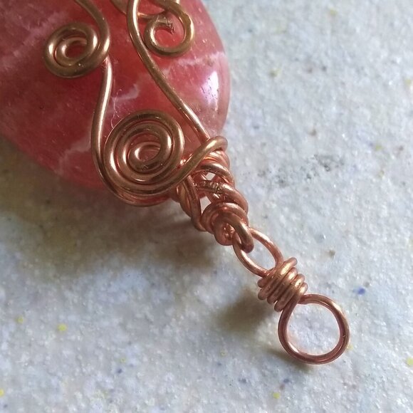Copper Wire Wrapped Rhodochrosite Pendant! Self Love Femininity Watermelon Pink - Picture 5 of 8
